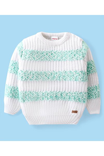 Babyhug Babyhug Knitted Full Sleeves Pullover Striped Sweater - Blue & White