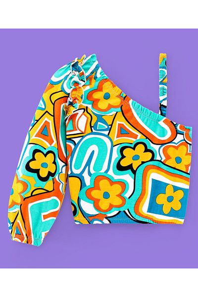 Ollington St. Ollington St. Cotton Knit Full Sleeve Floral Printed One Shoulder Top& Woven Culottes Set-Multicolor