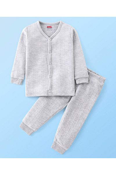 Babyhug طقم ملابس حرارية بأكمام طويلة وسراويل ضيقة من Babyhug - رمادي فاتح