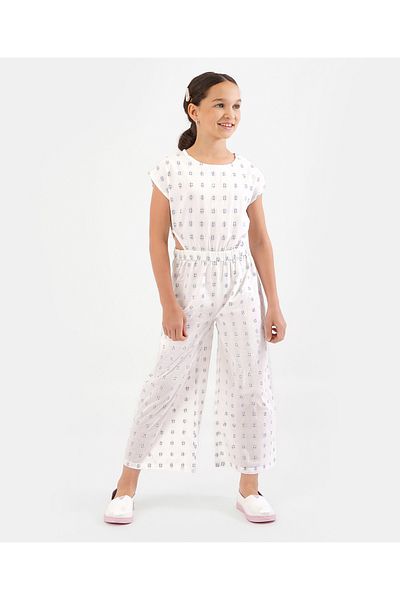 Primo Gino Primo Gino 90% Cotton Half Sleeves Printed Jumpsuit - White