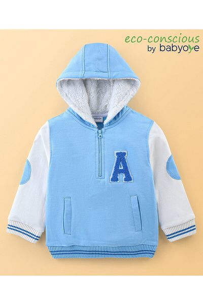 Babyoye Babyoye 100% Cotton Knit Full Sleeves Sweatshirt With Alphabet Embroidery - Blue