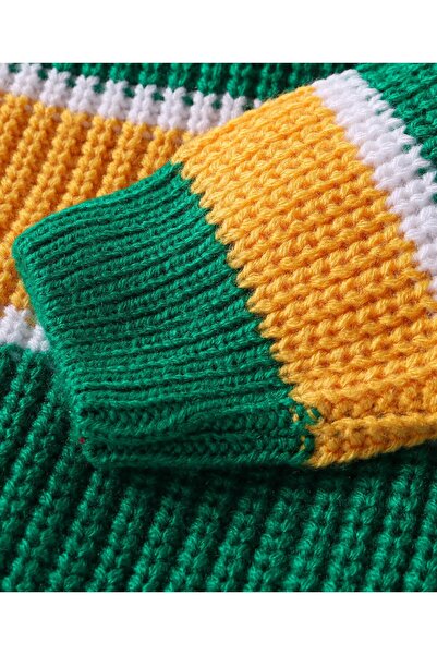 Babyhug Babyhug Knitted Full Sleeves Pullovers Striped Sweater - Green & Yellow