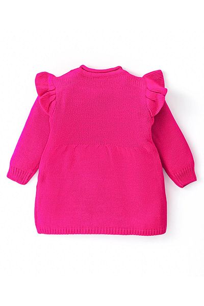 Babyhug سترة محبوكة بأكمام طويلة بتصميم حرفي وتفاصيل كشكش - فوشيا