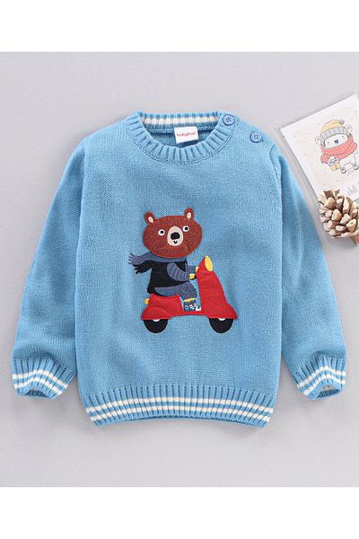 Babyhug Uzun Kollu Örgü Kazak 3D Ayı Aplike - Mavi