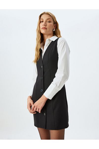 Koton Slim Fit πουκάμισο με γιακά με κουμπιά Αμάνικο Μίνι φόρεμα Gilet