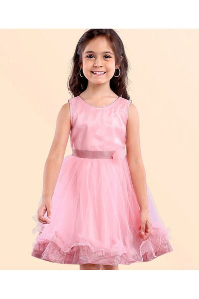 Babyhug Babyhug Sleeveless Party Frock With Floral Applique - Pink