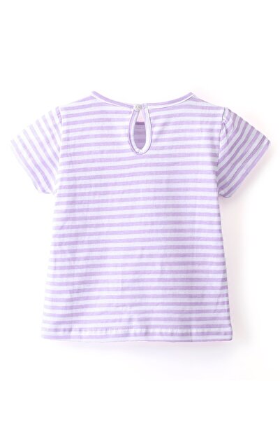 Babyhug Babyhug Cordrouy Frock With Half Sleeves Striped Inner Tee Floral Print- White & Lilac