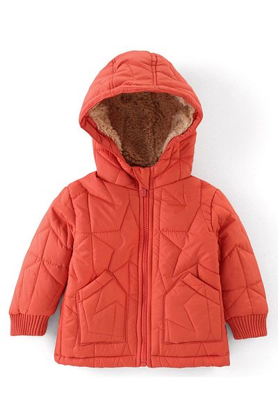 Babyhug Babyhug Woven Full Sleeves Solid Color Hoodie - Orange