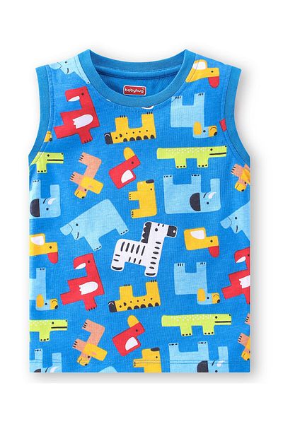 Babyhug Babyhug 100% Cotton Knit Single Jersey Sleeveless T-Shirt & Shorts Animals Print - Blue