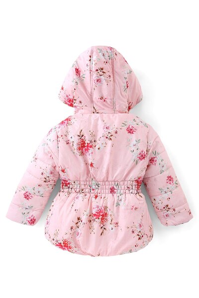 Babyhug Babyhug Woven Full Sleeves Floral Printed Hooded Jacket - Pink