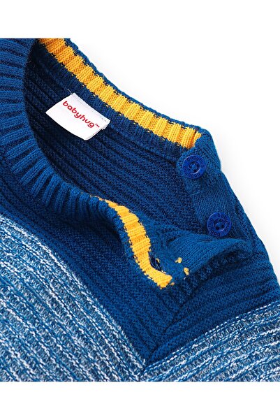 Babyhug Babyhug Acrylic Knit Full Sleeves Pullover Sweater - Yellow & Navy Blue