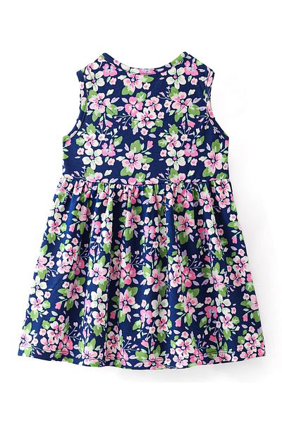 Babyhug Babyhug Cotton Jersey Knit Sleeveless Frock Floral Print - Blue