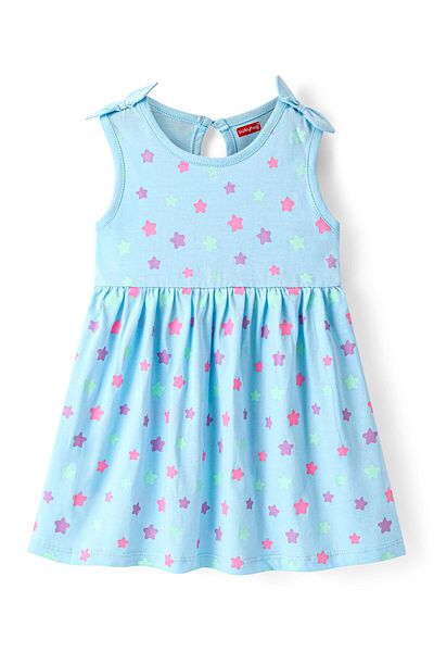 Babyhug Babyhug Cotton Jersey Knit Sleeveless Stars Printed Frock - Blue