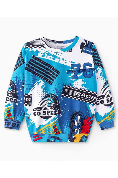Ollington St. Ollington St. - 100% Cotton Knit Full Sleeves Sweatshirt & Joggers Set Text Print - Blue & Red