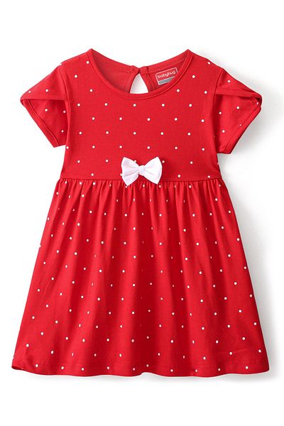 Babyhug Babyhug 100% Cotton Single Jersey Knit Half Sleeve Floral  Frock Bow Pack of 2-Pink & Red