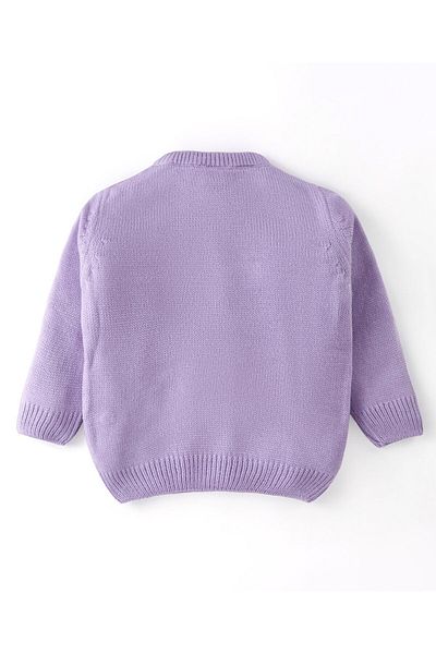 Babyhug Babyhug Knit Full Sleeves Sweater with Floral Design - Lavender
