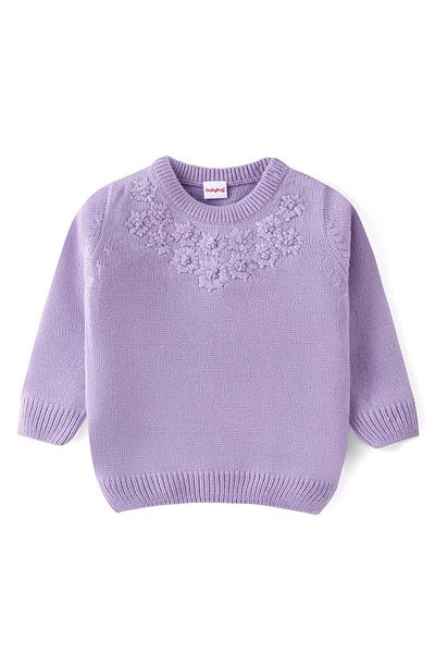 Babyhug Babyhug Knit Full Sleeves Sweater with Floral Design - Lavender