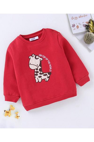 Babyoye Babyoye 100% Cotton Full Sleeves Sweatshirt Giraffe Embroidery- Red