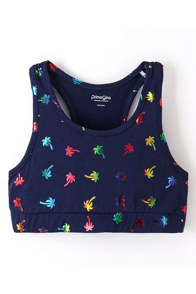 Primo Gino Primo Gino Cotton Elastane Sleeveless Top and Leggings Set Palm Tree Foil Print - Navy