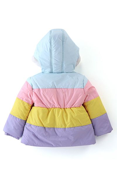 Babyhug Babyhug Full Sleeves Woven Hoodie Star Patch - Purple Yellow & Blue