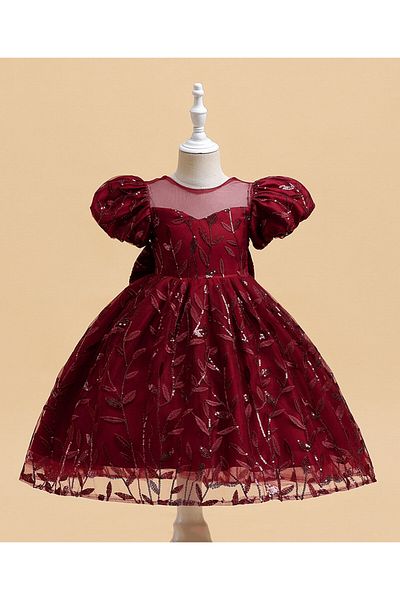 Kookie Kids Kookie Kids Round Neck Party Dress - Maroon
