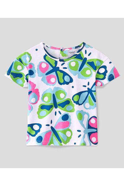 Ollington St. Ollington St. 100% Cotton Half Sleeve Butterfly Top & Shorts Set Self Fabric Belt-White & Blue
