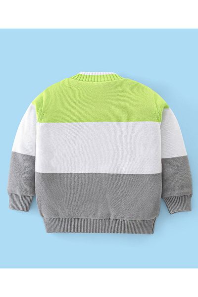 Babyhug سويت شيرت Babyhug 100% قطن محبوك بأكمام طويلة مفتوح من الأمام مع تطريز نصي - رمادي وأبيض