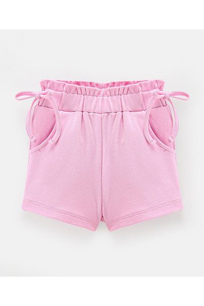 Bonfino Bonfino Interlock Cotton Knit Solid Shorts with Mock Tie-Up Details - Pink