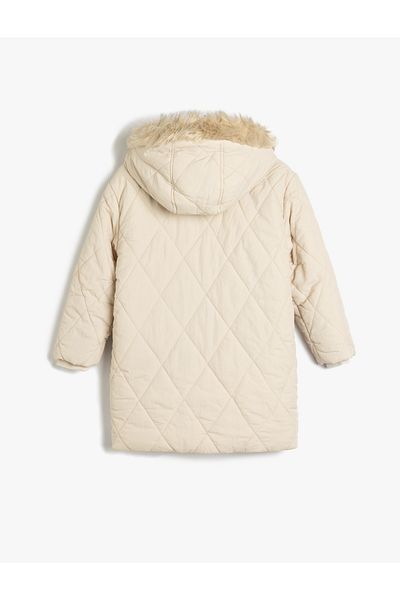 Koton Inflatable Coat with Faux Fur Detail - Hoodie and Pocket, Wind Cover