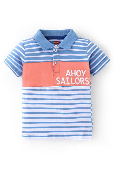 Babyhug Babyhug 100% Cotton Knit Half Sleeves T-Shirt and Shorts Set Stripes & Text Print - Pink & Blue