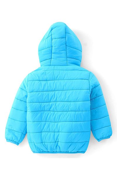 Babyhug Babyhug Woven Full Sleeves Hoodie With Teddy Patch - Blue
