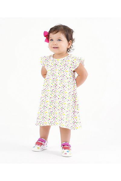 Bonfino Bonfino Cap Sleeves Frock With Bloomer Dot Print - White