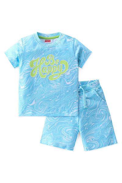 Babyhug Babyhug Cotton Knit Half Sleeves T-Shirt & Shorts Set Text Print - Blue