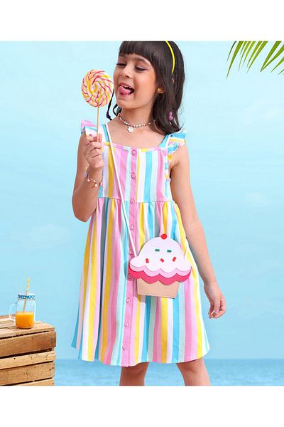 Babyhug Babyhug 100% Cotton Knit Frocks Striped - Pink & Blue