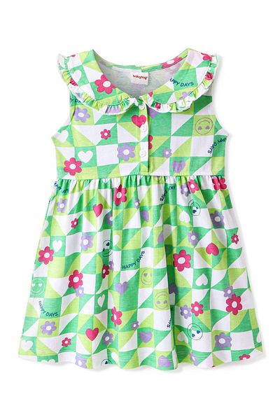 Babyhug Babyhug 100% Cotton Jersey Knit Sleeveless Floral Printed Frocks With Bloomer - Green