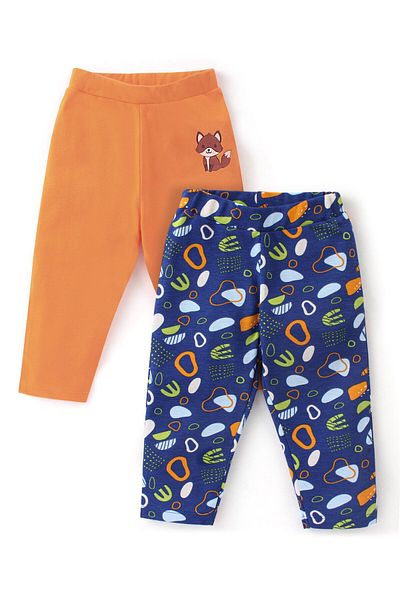 Babyoye Babyoye 100% Cotton With Eco Jiva Finish Full Length Lounge Pants Fox Print Pack of 2- Blue & Orange