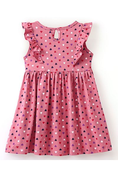 Babyhug Babyhug 100% Cotton Sleeveless Frock With Heart Print - Light Pink