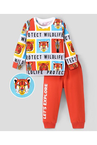 Ollington St. Ollington St. 100% Cotton Full Sleeves Sweatshirt & Lounge Pants - Orange