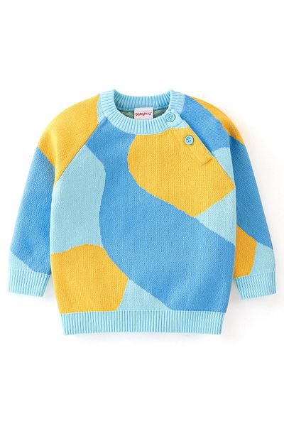 Babyhug Babyhug 100% Cotton Full Sleeves Sweater With Abstract Print - Blue & Yellow