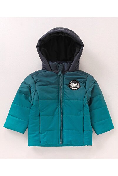 Babyhug Babyhug Full Sleeves Hooded Padded Jacket Block Print - Blue