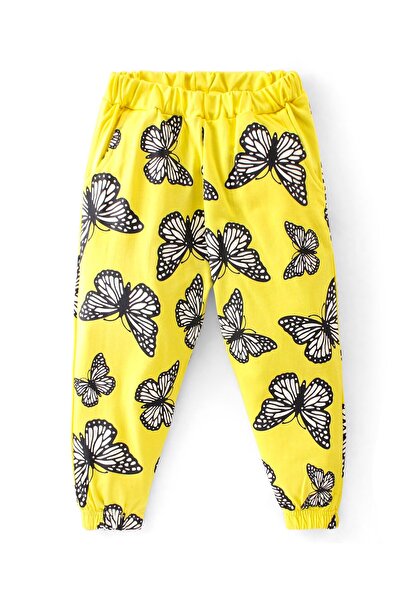 Ollington St. Ollington St. 100% Cotton Knit Full Sleeve Hooded Top & Culottes Set Butterfly Print -Black & Yellow