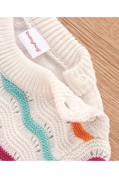 Babyhug Babyhug Full Sleeves Sweater Stripes Design- White