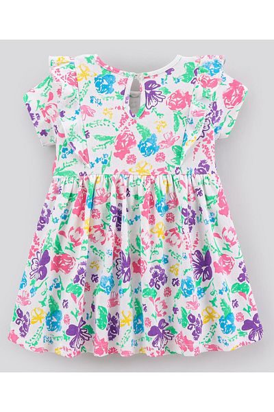 Bonfino Bonfino 100% Cotton Interlock Half Sleeves Floral Print Frock - OffWhite