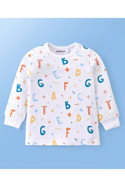 Babyoye Babyoye Thermal Cotton Modal Blend Full Sleeves Vest & Pajama Set Wild Alphabet Print - White