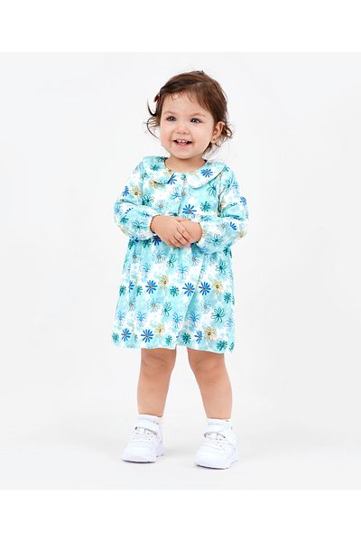 Bonfino Bonfino 100% Viscose Woven Full Sleeves Floral Print Dress - Blue