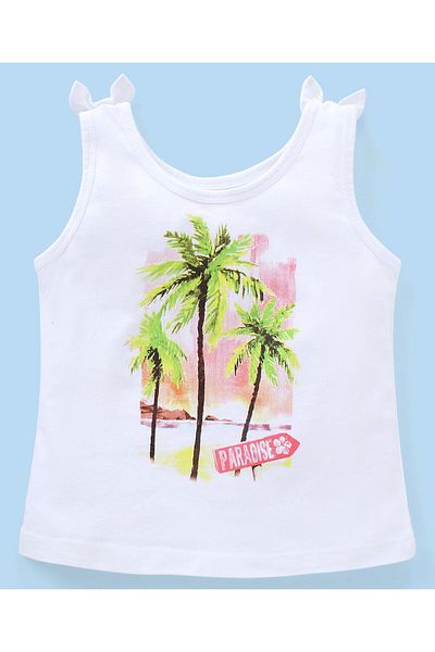 Babyhug Babyhug 100% Cotton Sleeveless Top & Shorts Set Tree Print- White & Mid Blue