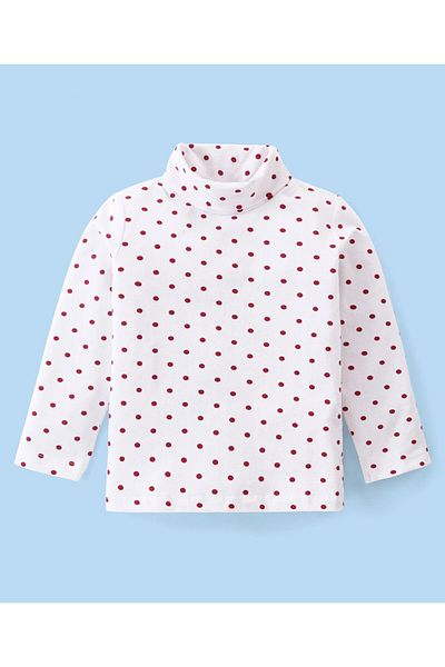 Babyhug Babyhug Cotton Knit Full Sleeves Turtle Neck T-Shirt Polka Dots Print - White