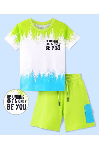 Ollington St. Ollington St. 100% Cotton Knit Half Sleeves T-Shirt & Shorts Set with Tie and Die Print - Multicolor