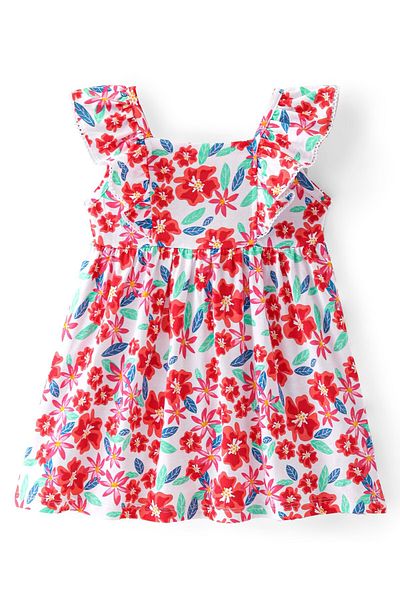 Babyhug Babyhug Cotton Jersey Knit Sleeveless Frock Floral Print - White