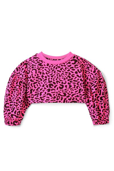 Ollington St. Ollington St. Winter Wear Set of Animal Print Cropped Sweatshirt with Knit Pants - Pink